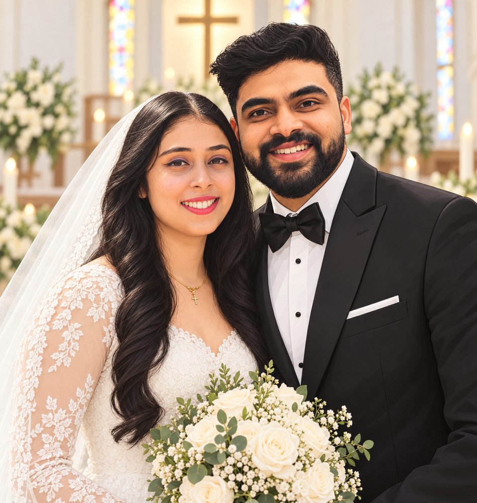 Manuel and Raji at the church altar